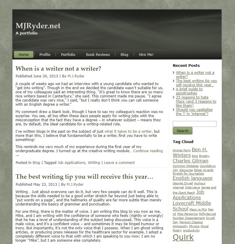 MJRyder.net website screenshot - 2013