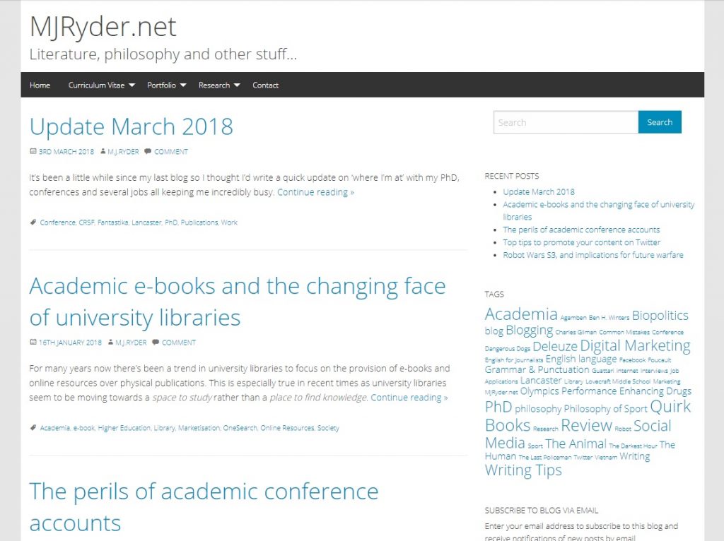 MJRyder.net website screenshot - March 2018
