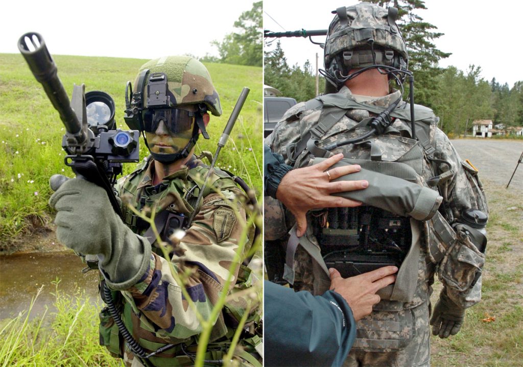 Augmented soldiers. Picture: Ric Feld/AP//The News Tribune, Peter Haley/AP