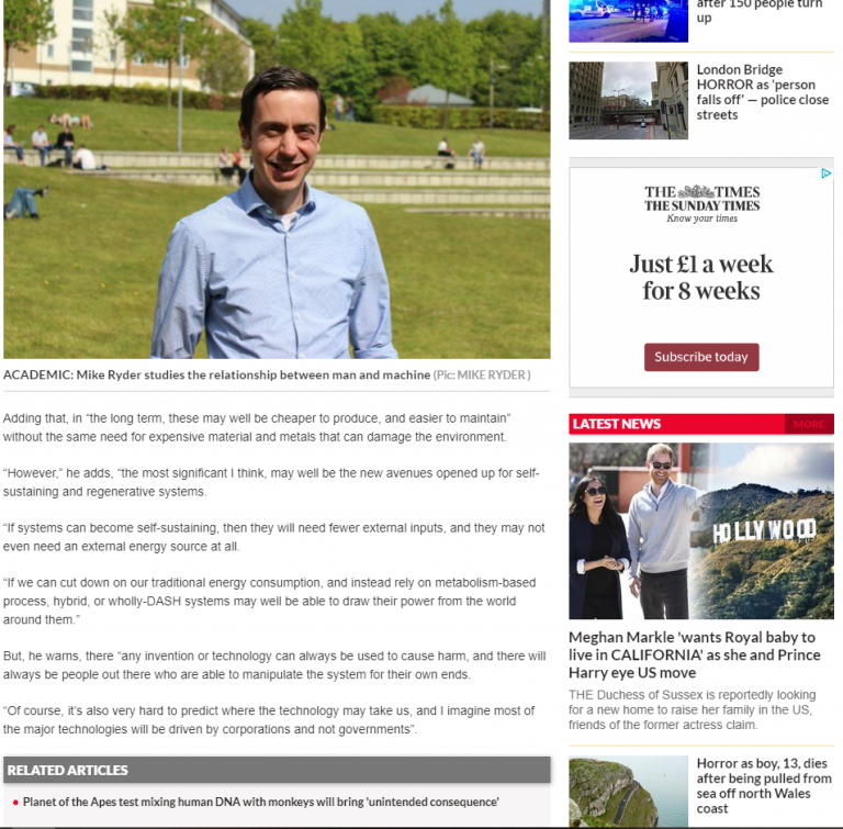 Interview with M.J. Ryder (Mike Ryder) featured in the Daily Star, 4 May 2019